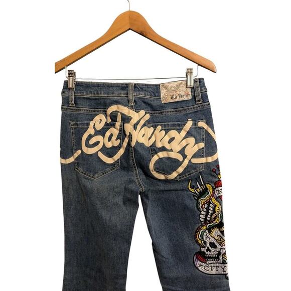 Ed Hardy Women's Embroidered New York City Eagle Slim Flare Jeans Size 28 G - Picture 5 of 7